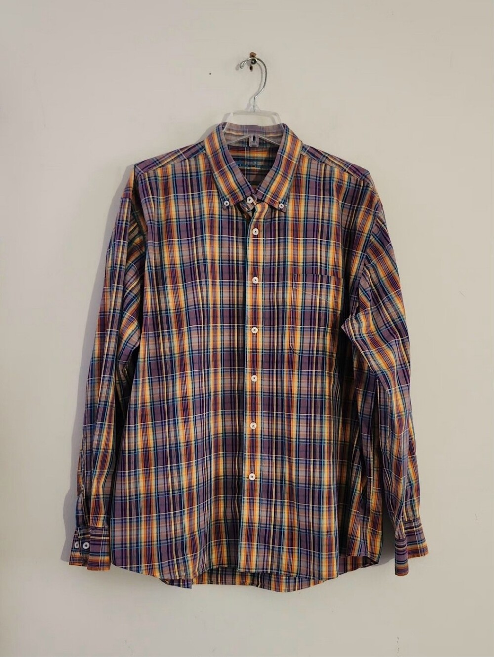 Alan Flusser 100% Cotton Plaid Long-Sleeve Button-Down Shirt Size :XXL